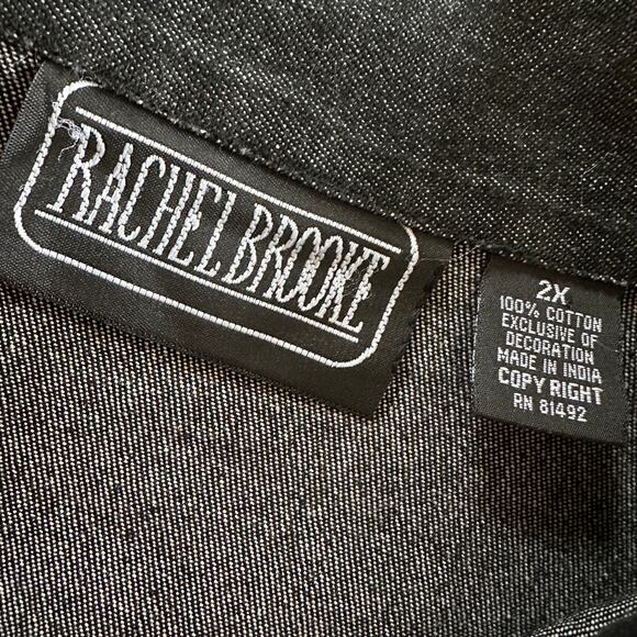 RACHEL BROOKE | Womens Denim Mixed Media Embroidered Button Shirt Jacket 2X Red - Picture 3 of 12